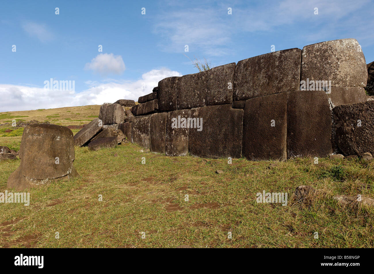 The Ahu Tahira, rectangular stone platforms on which the moai statues were erected, Vinapu, Easter Island, Chile, South America Stock Photo