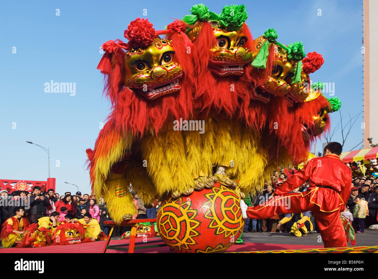 Lion Dance, Chinese New Year, Spring Festival, Beijing, China Stock Photo