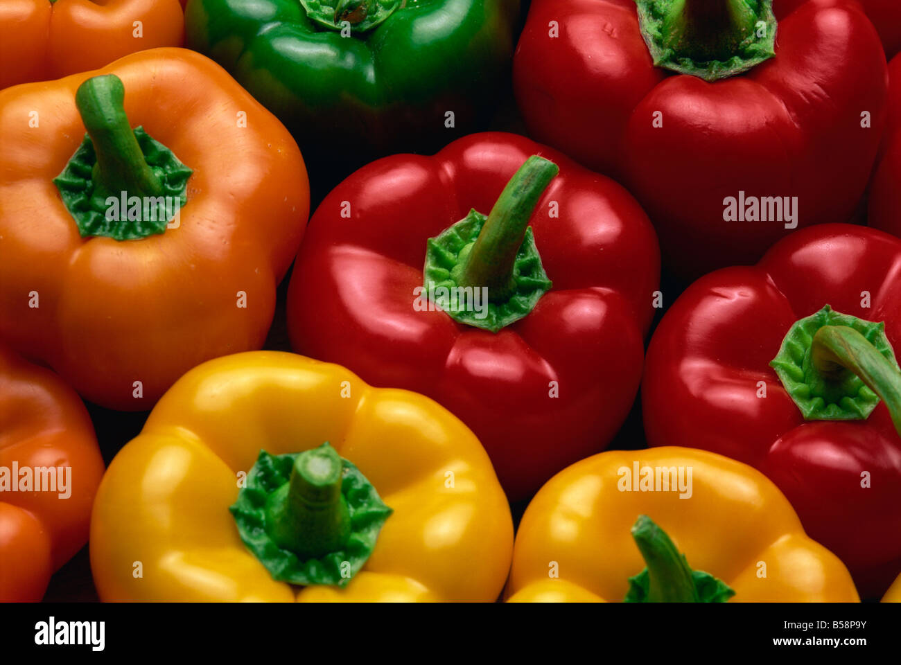 Close up of yellow red orange and green peppers L Frost Stock Photo Alamy