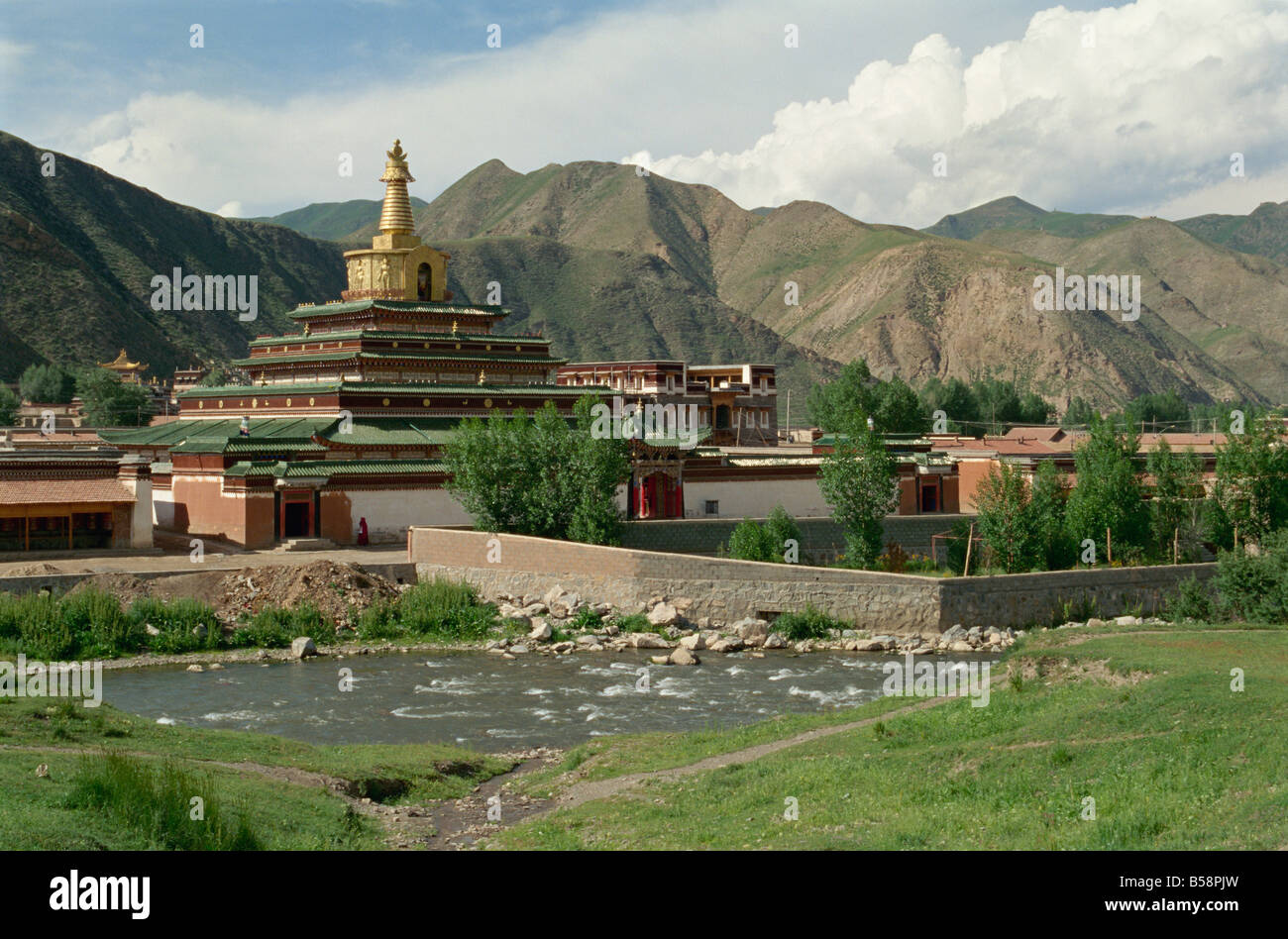 Stupas chortens Labrang Tibetan Monastery Gansu China Asia Stock Photo