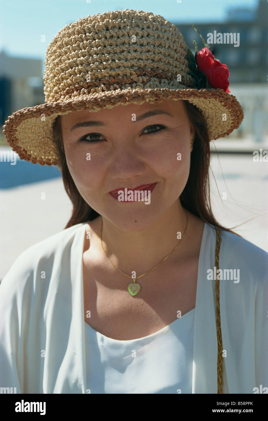 Modern Han Chinese woman oil town of Karamay Xinjiang China Asia Stock Photo