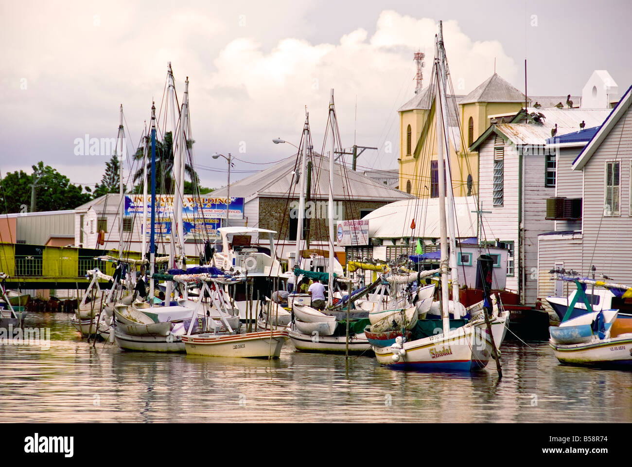 Belize City Docks Sailing Ships Sailboats City Skyline Stock Photo Alamy