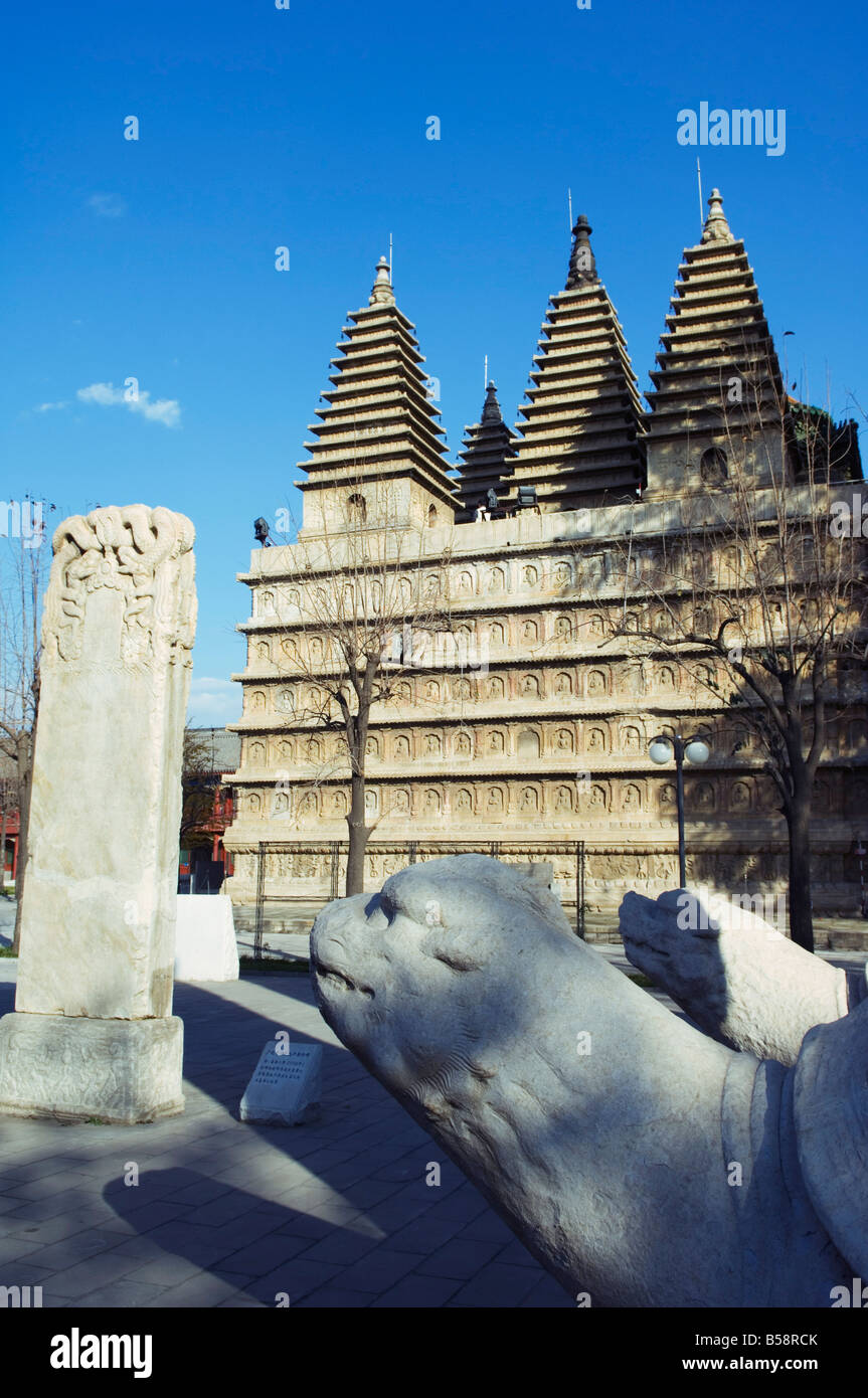 Ancestral tombs inscribed with dead persons contributions, life and honours at Zhen Jue temple, Beijing, China Stock Photo