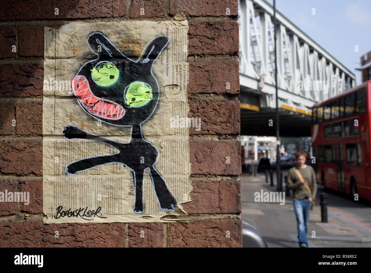 Street art by Bortusk Leer. Kingsland Road, Hoxton, Shoreditch, London, England, UK Stock Photo