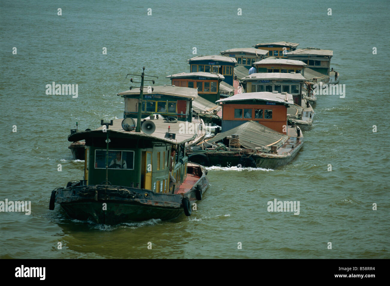 Barges on the Huangpu River, Shanghai, China Stock Photo