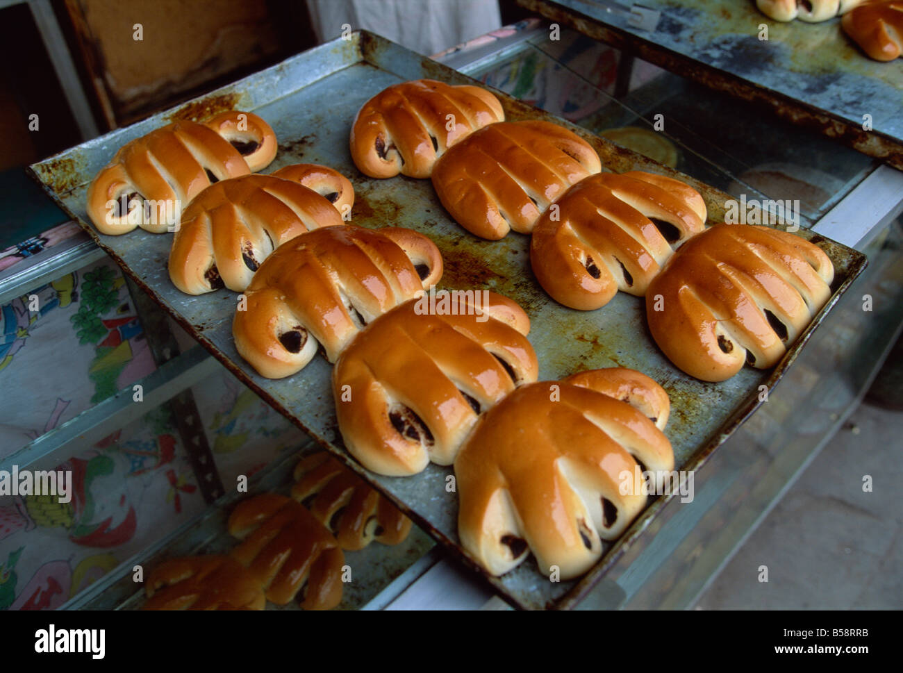 Freshly baked pastries in Yichang, Upper Yangzi River, Hubei, China Stock Photo