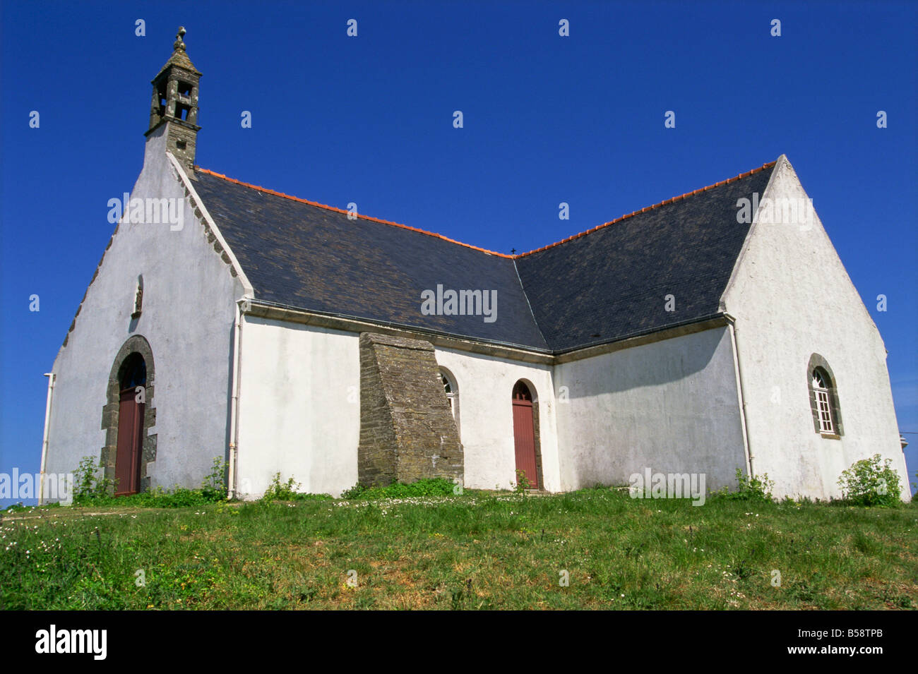 St. Leonard chapel dating from 1840, Quelhuit Village, Ile de Groix, Brittany, France, Europe Stock Photo