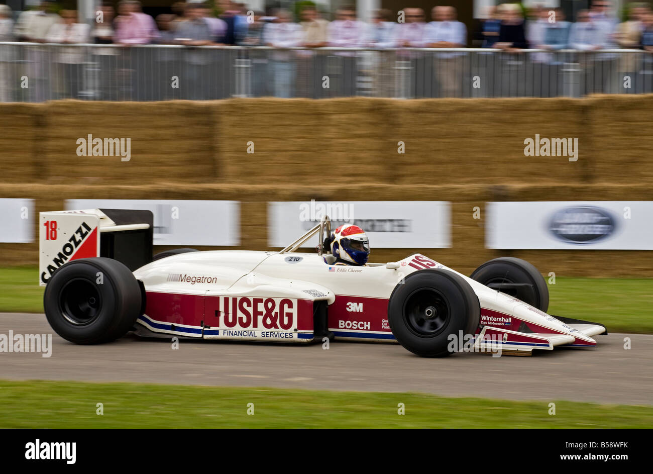 1988 Arrows-Megatron A10B with driver Eddie Cheever at Goodwood Festival of Speed, Sussex, UK. Stock Photo