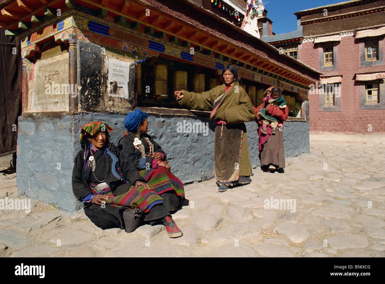 Prayer wheels Sakya Monastery Tibet China Asia Stock Photo