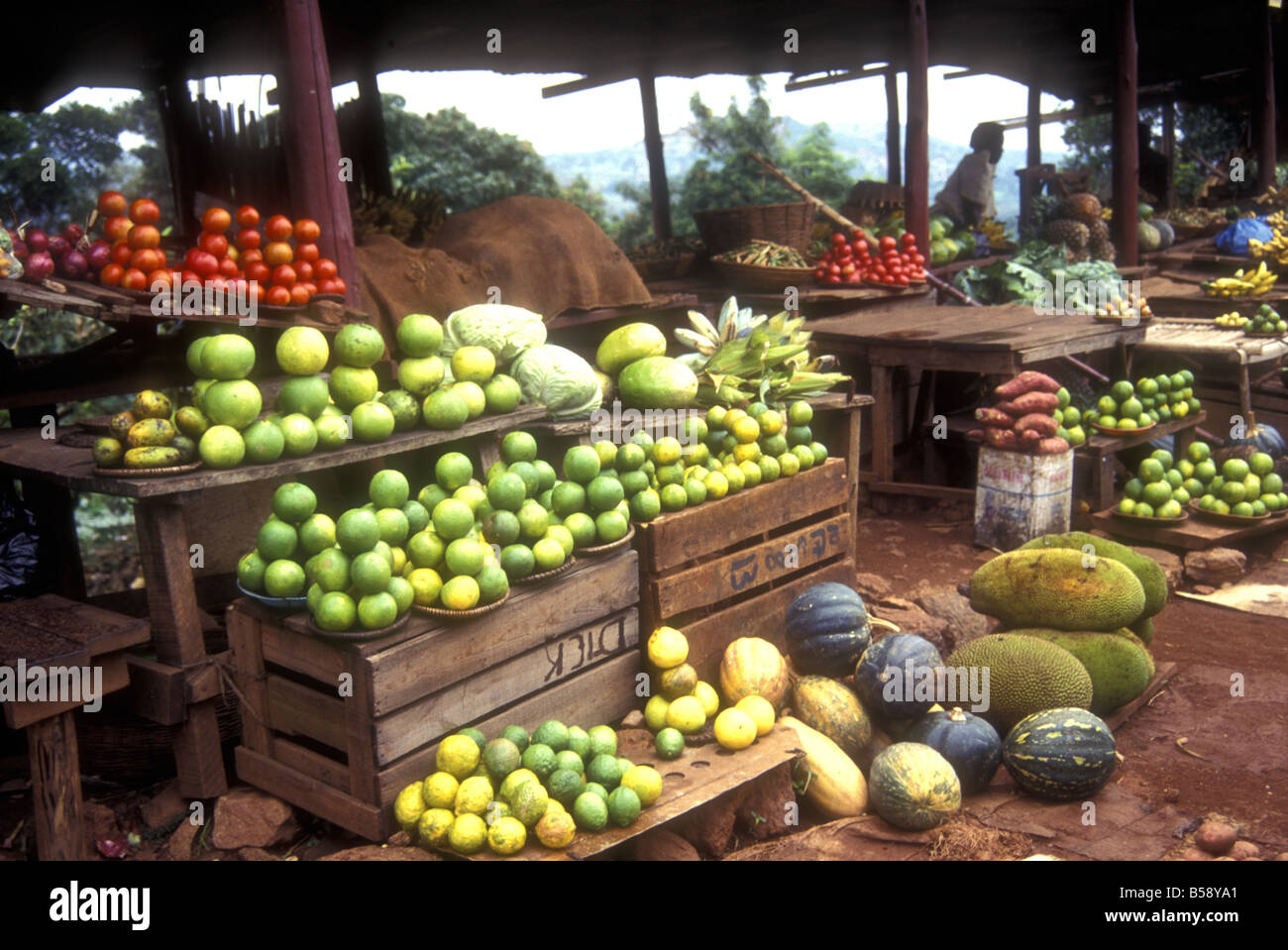 Roadside fruit and vegetable market stall Uganda Stock Photo