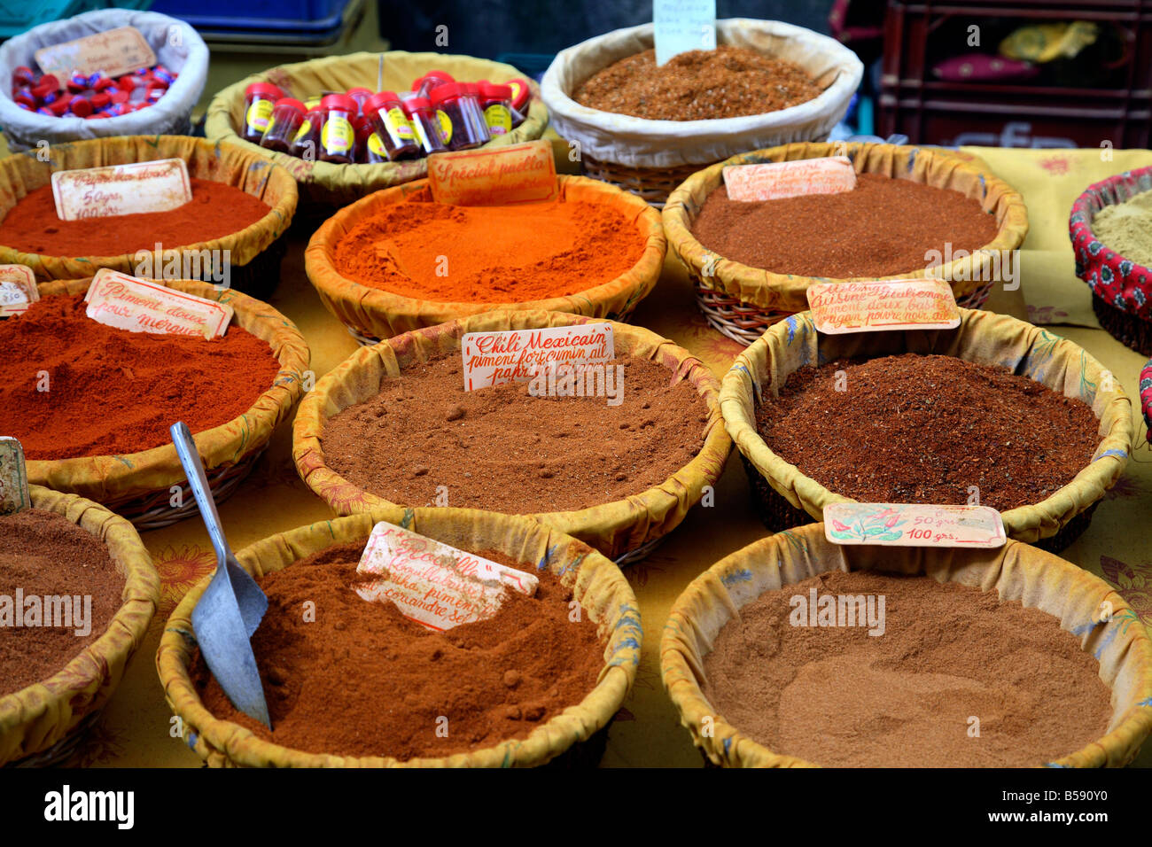 Curry powder for sale at a market in Salon de Provence, France Stock