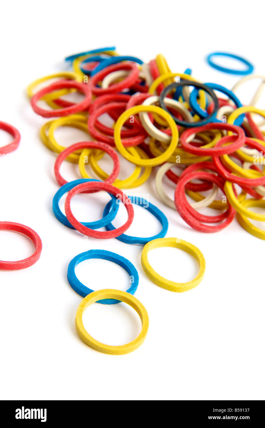 Heap of small multicolored rubber bands Stock Photo