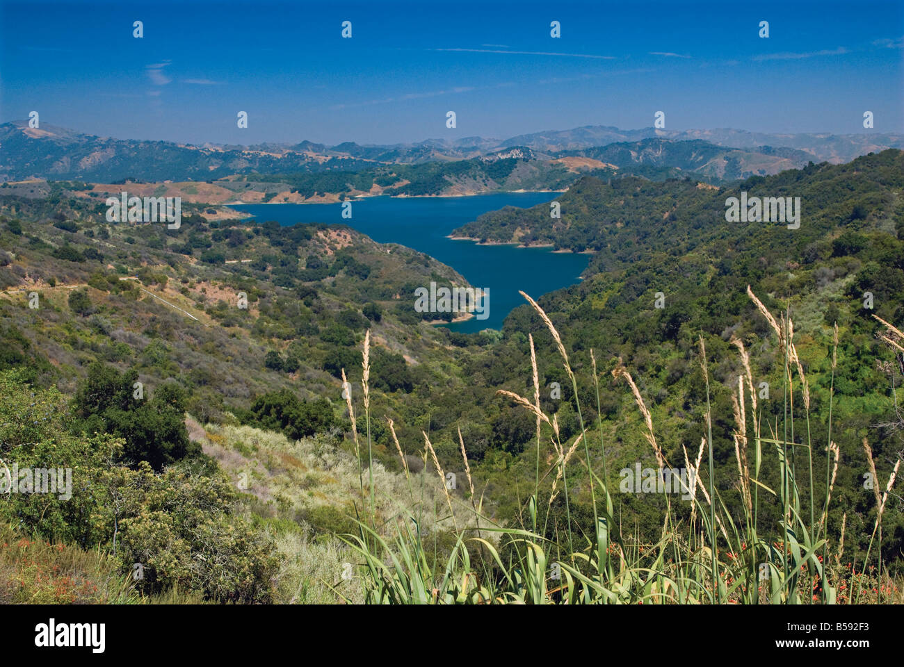 Lake Casitas seen from Laguna Ridge in Santa Ynez Mountains near Ventura and Ojai California USA Stock Photo