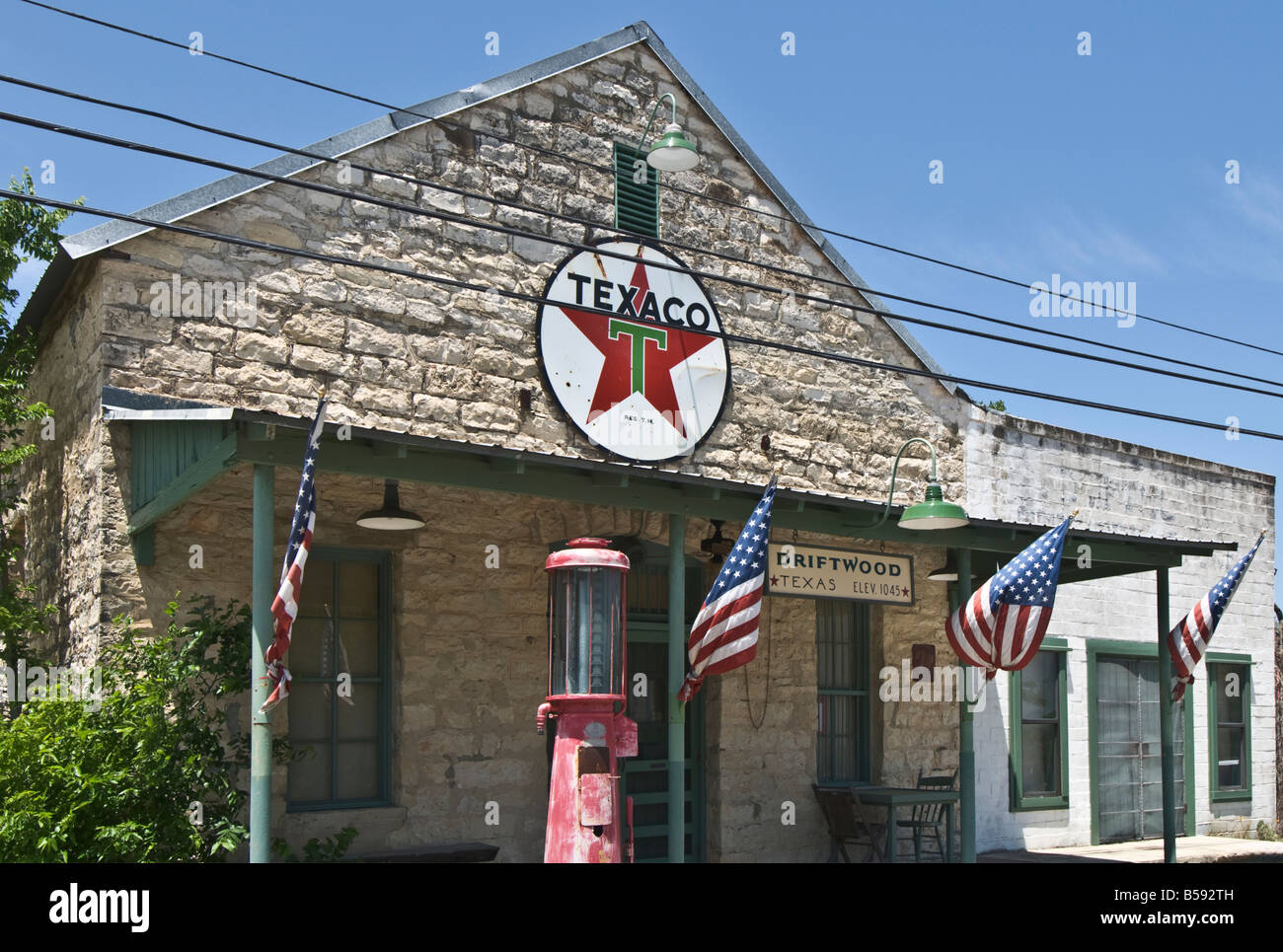 Texas Hill Country Driftwood historic gas filling station Stock Photo