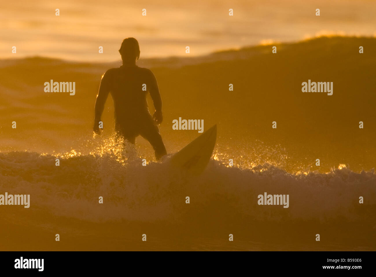 Silhouetted Surfer Stock Photo