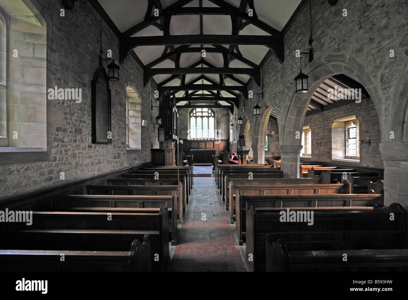 Interior looking East. Church of Saint John Baptist, Arkholme, Lancashire, England, United Kingdom, Europe. Stock Photo