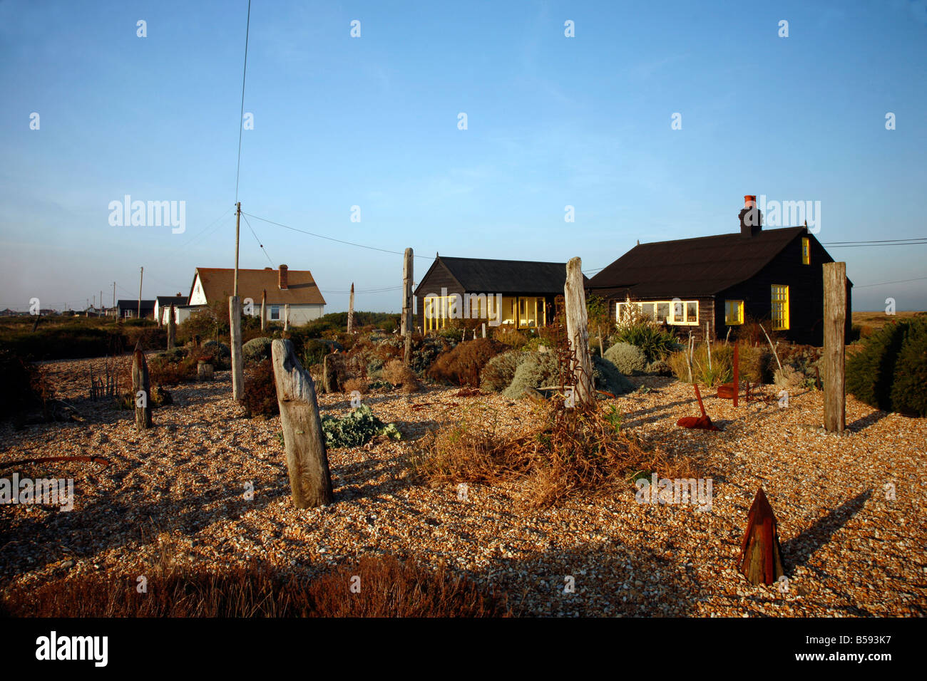Dungeness houses on beach, Kent, UK Stock Photo Alamy