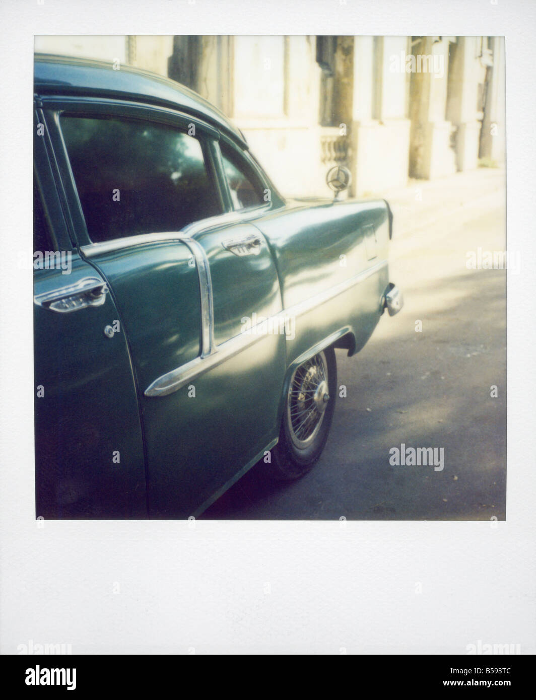 Polaroid of light reflecting in paintwork of classic American car Havana Cuba West Indies Central America Stock Photo