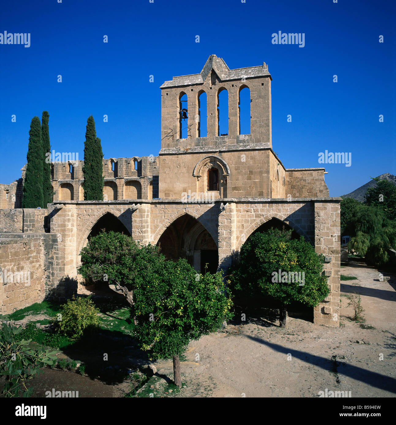 Abbey founded in early C13th AD by Augustinians fleeing Palestine who became Premonstratensian order at Bellapais North Cyprus Stock Photo