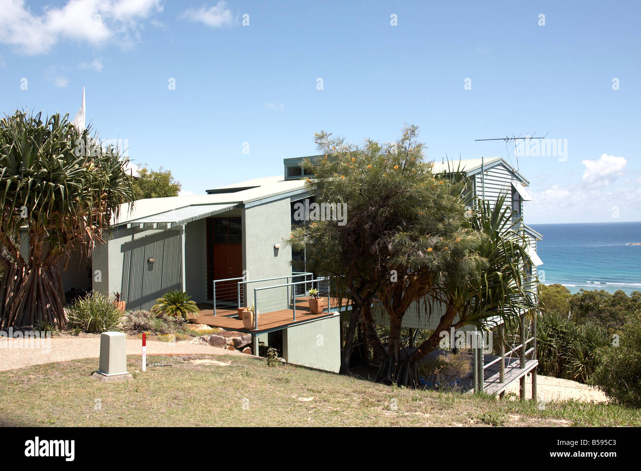 Luxury expensive houses overlooking Home Beach and sea on North Stradbroke Island Queensland QLD Australia Stock Photo