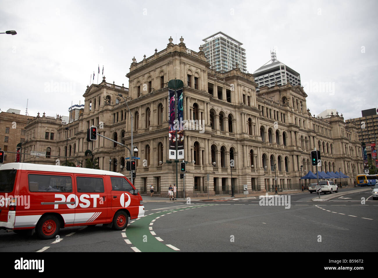 traffic square old victorian colonial building highrise city building in Brisbane Queensland QLD