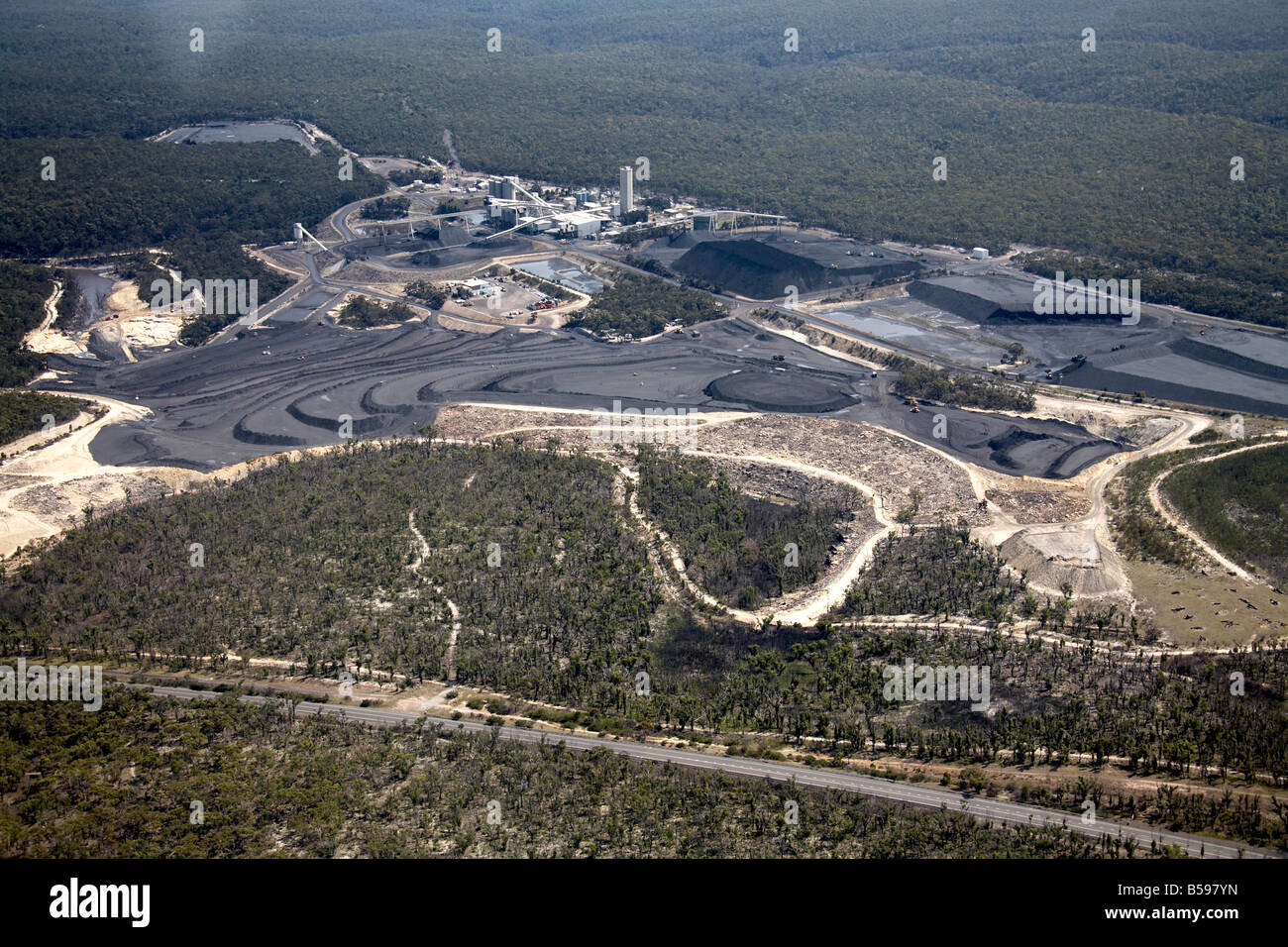 Aerial view north east of West Cliff Coal Mine Appin Road Sydney NSW