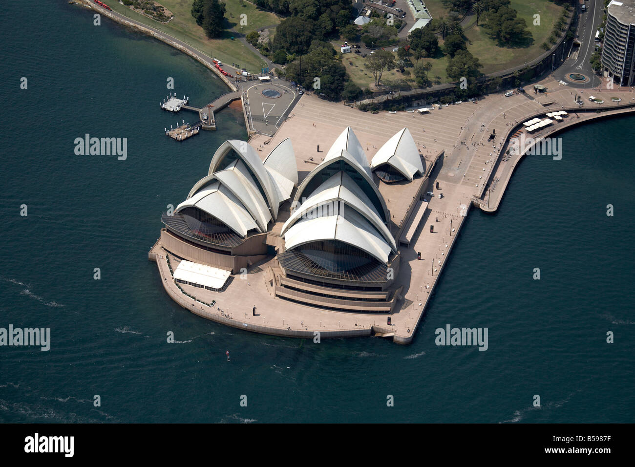 Aerial view south east of Sydney Opera House Sydney NSW Australia High level oblique Stock Photo