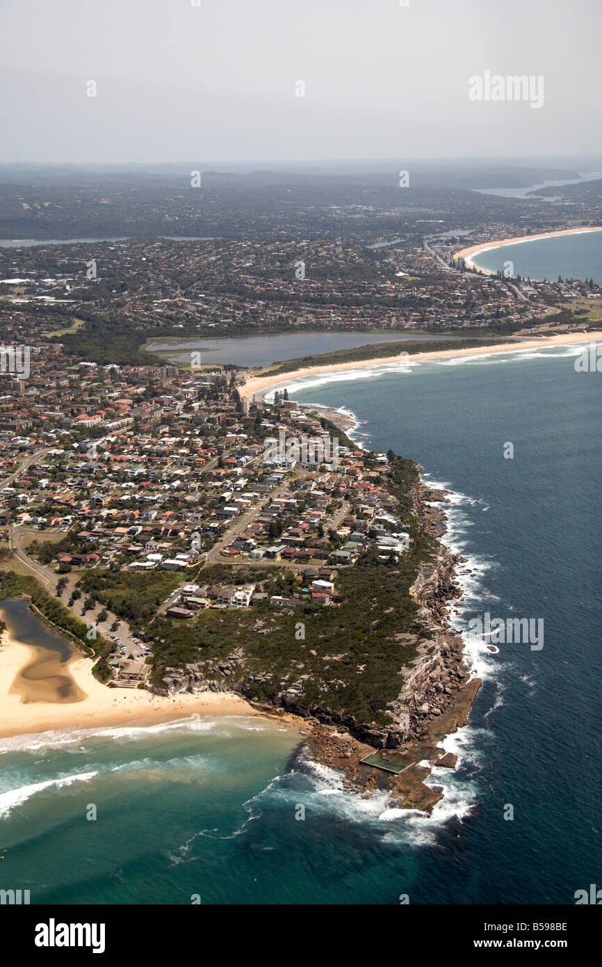 Aerial view north west of North Curl Dee Why Beach Lagoon Clooaroy Beach suburban houses Sydney NSW Australia Stock Photo