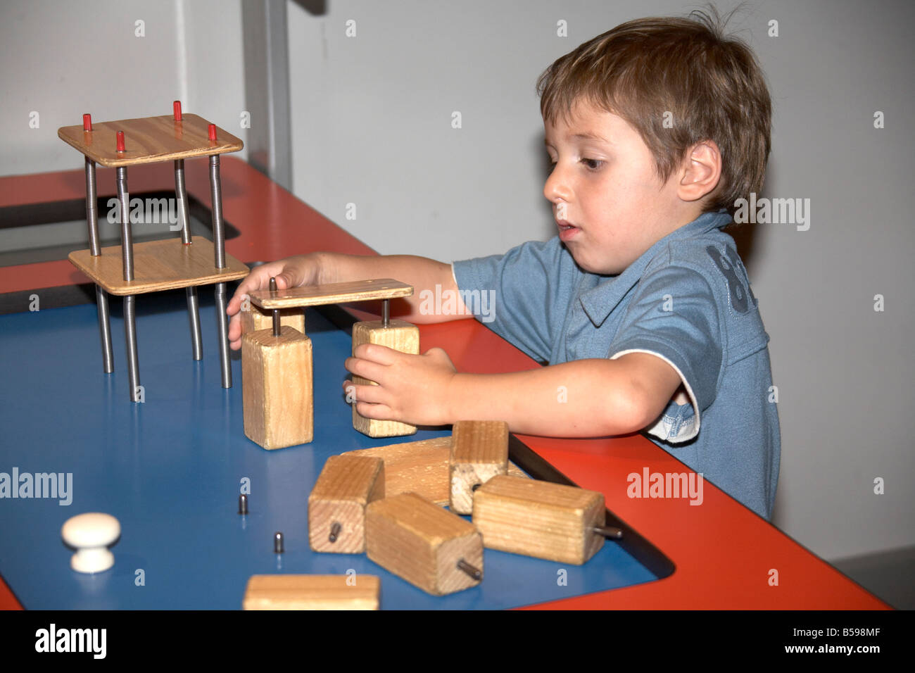 young boy science museum in Brisbane Queensland QLD Australia Stock