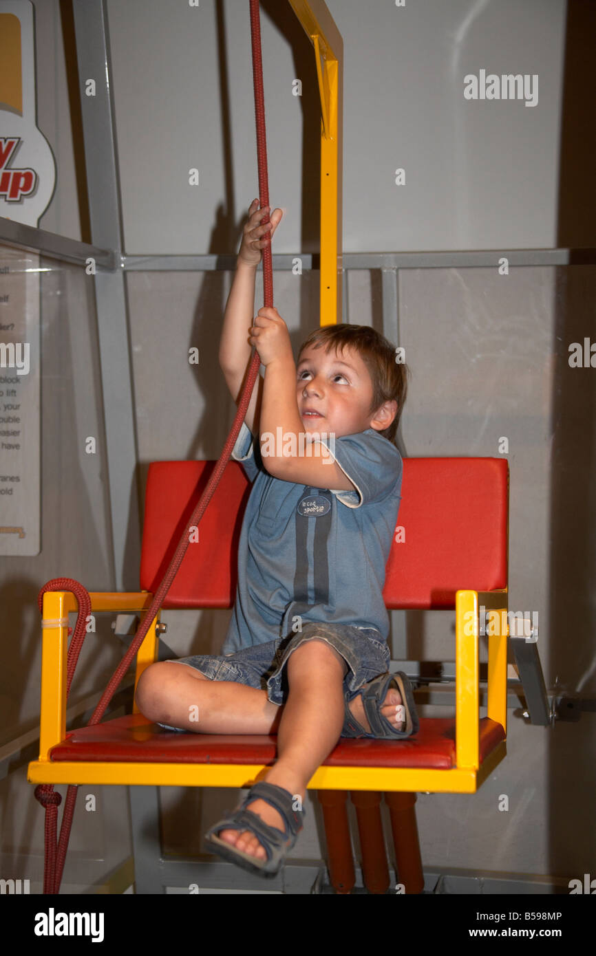 young boy science museum in Brisbane Queensland QLD Australia Stock