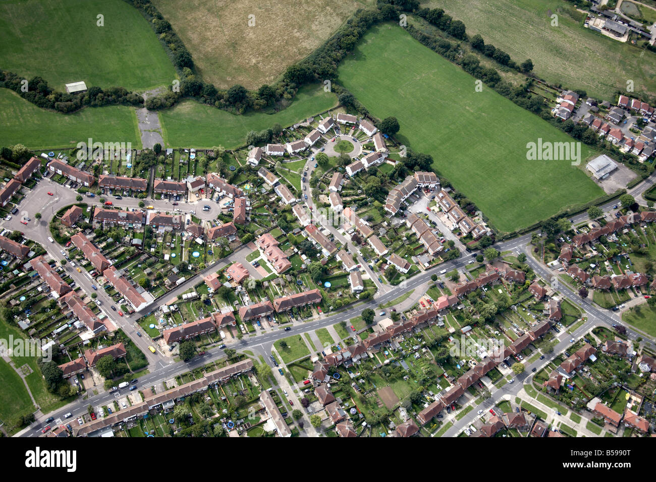 Aerial view north west of suburban housing development country fields Oakleigh Park Barnet Greater London N20 England UK Stock Photo