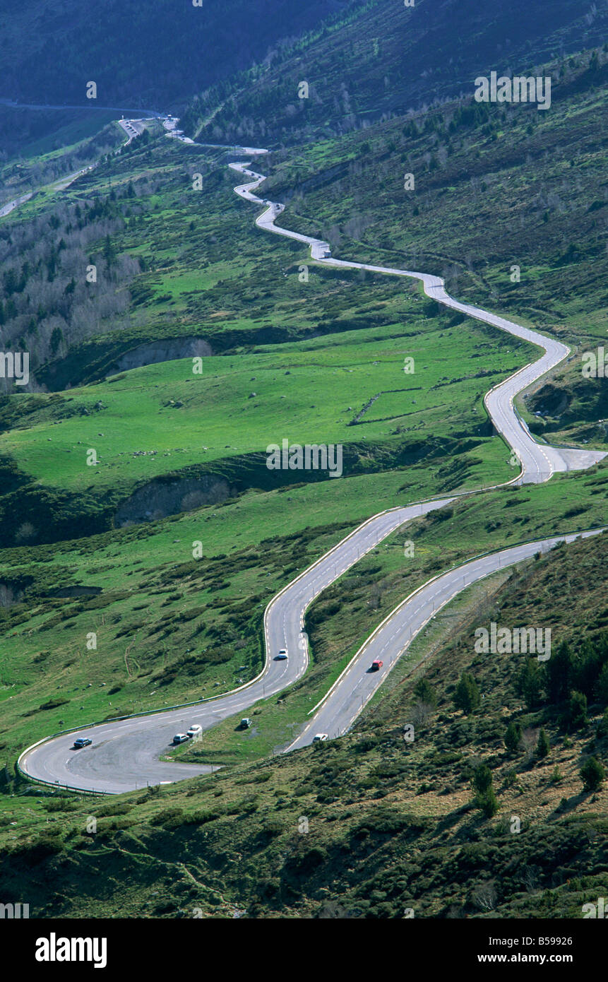 Switchback road, Port d'Envalira, Andorra, Pyrenees, Europe Stock Photo