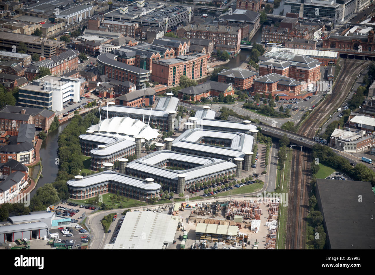 Aerial view north east of Business Estate Wilford Road railway line Nottingham NG2 England UK