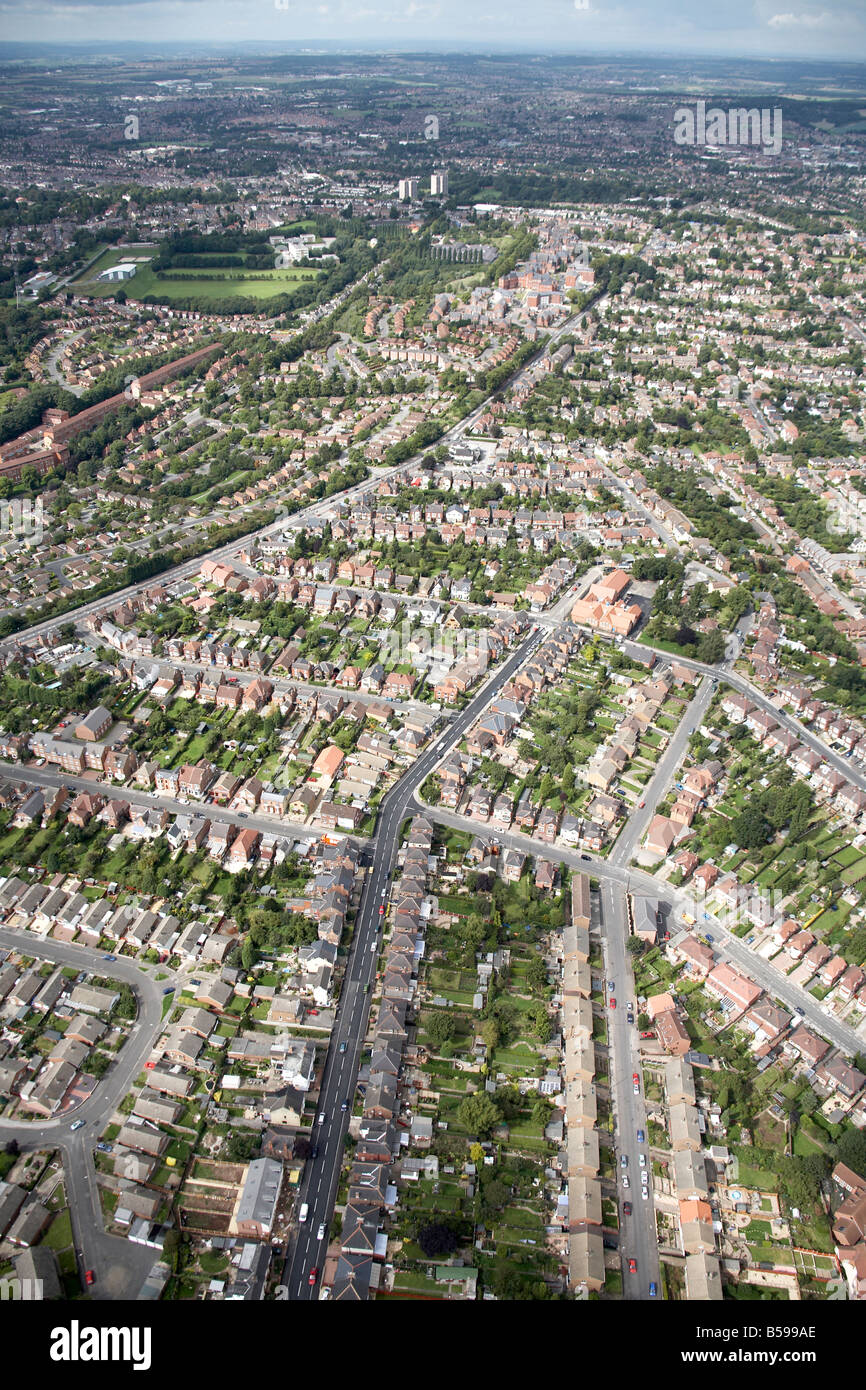 Aerial view north west of suburban houses and gardens Porchester Road Standhill Road Nottingham NG4 England UK High level obliqu Stock Photo