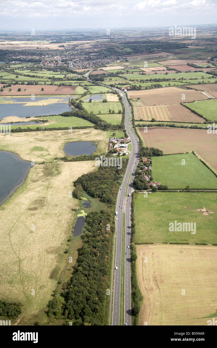 Aerial view north west of Grantham Road Radcliffe Road Holme Pierrepont Lakes country fields