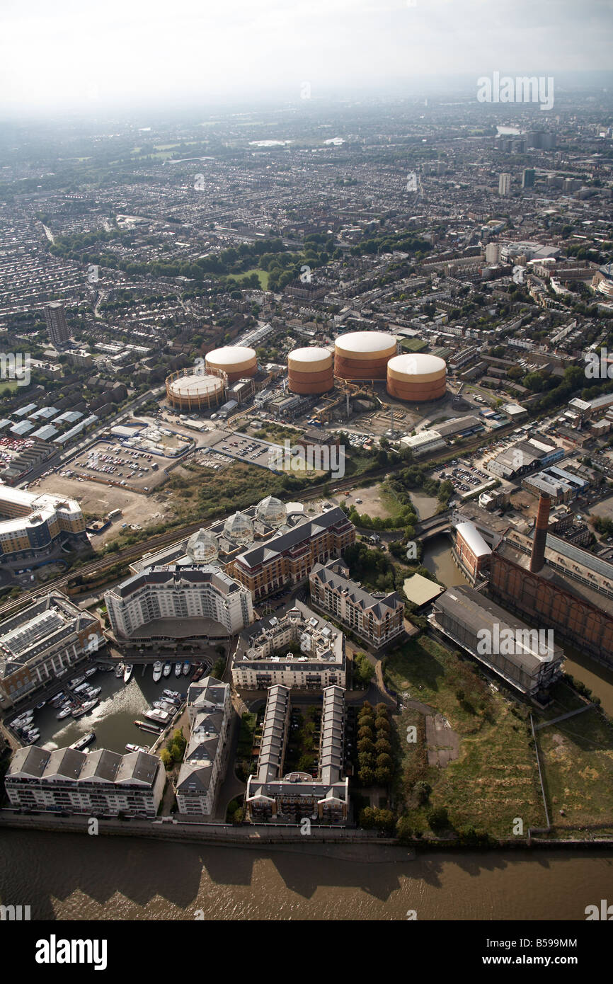 Aerial view west of Chelsea Creek gas works Sands End Chelsea Harbour