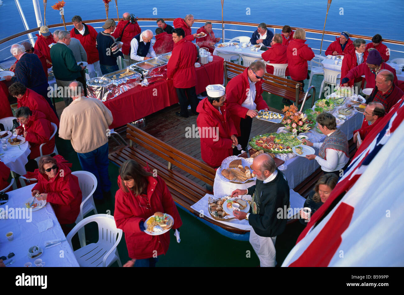Passengers at a BBQ on cruise ship Antarctica Polar Regions Stock Photo