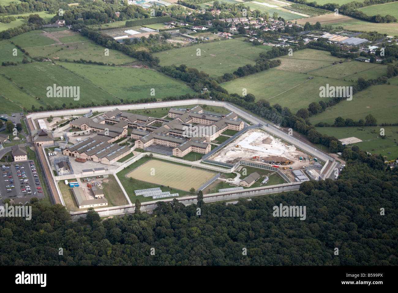 Aerial view south east Her Majesty s Prison Highdown country fields
