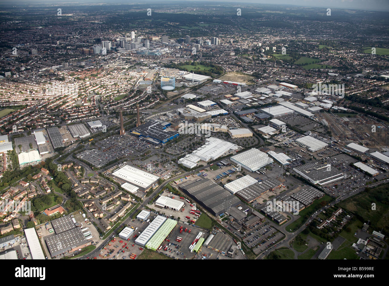 Aerial view south east industrial estates trading and business parks suburban houses Beddington Waddon Croydon Greater London UK Stock Photo