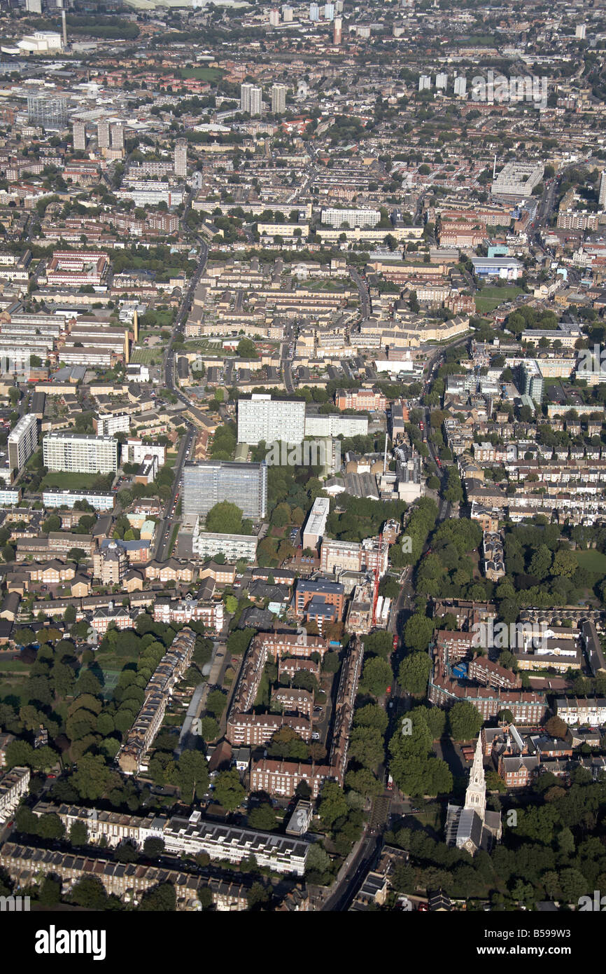Aerial view north east of suburban houses tower blocks Camberwell and Peckham Peckam Road Commercial Way London SE5 SE15 England Stock Photo