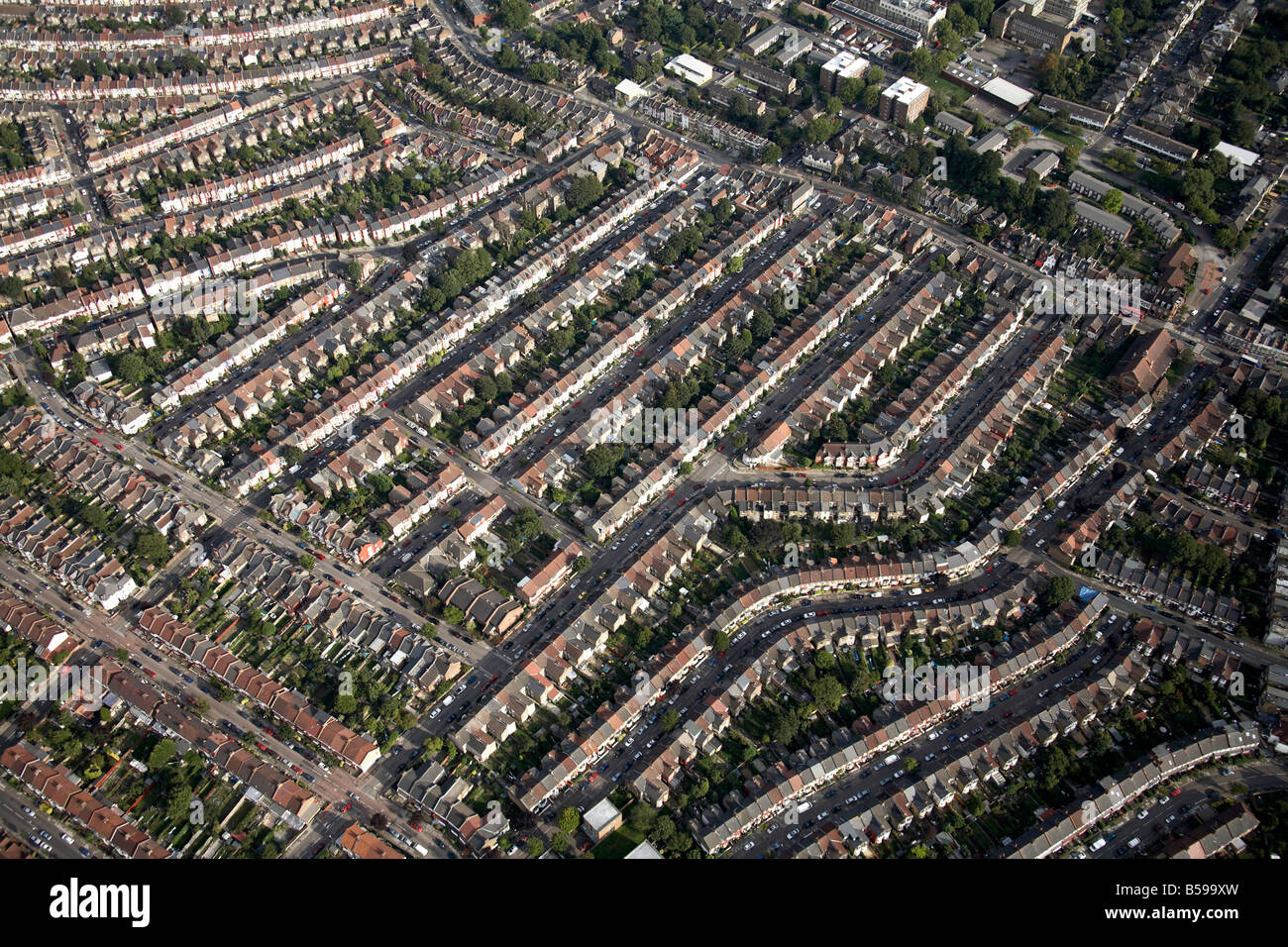 Aerial view south east suburban houses tower blocks Philip Lane Chester