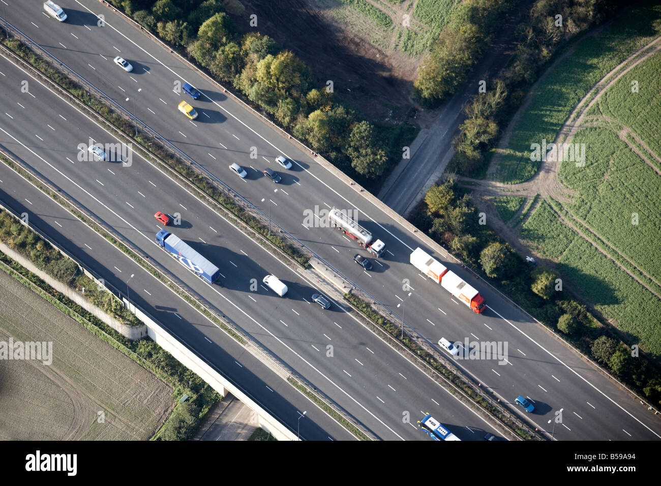 Aerial view north west of M25 Motorway Markedge Lane lorries country