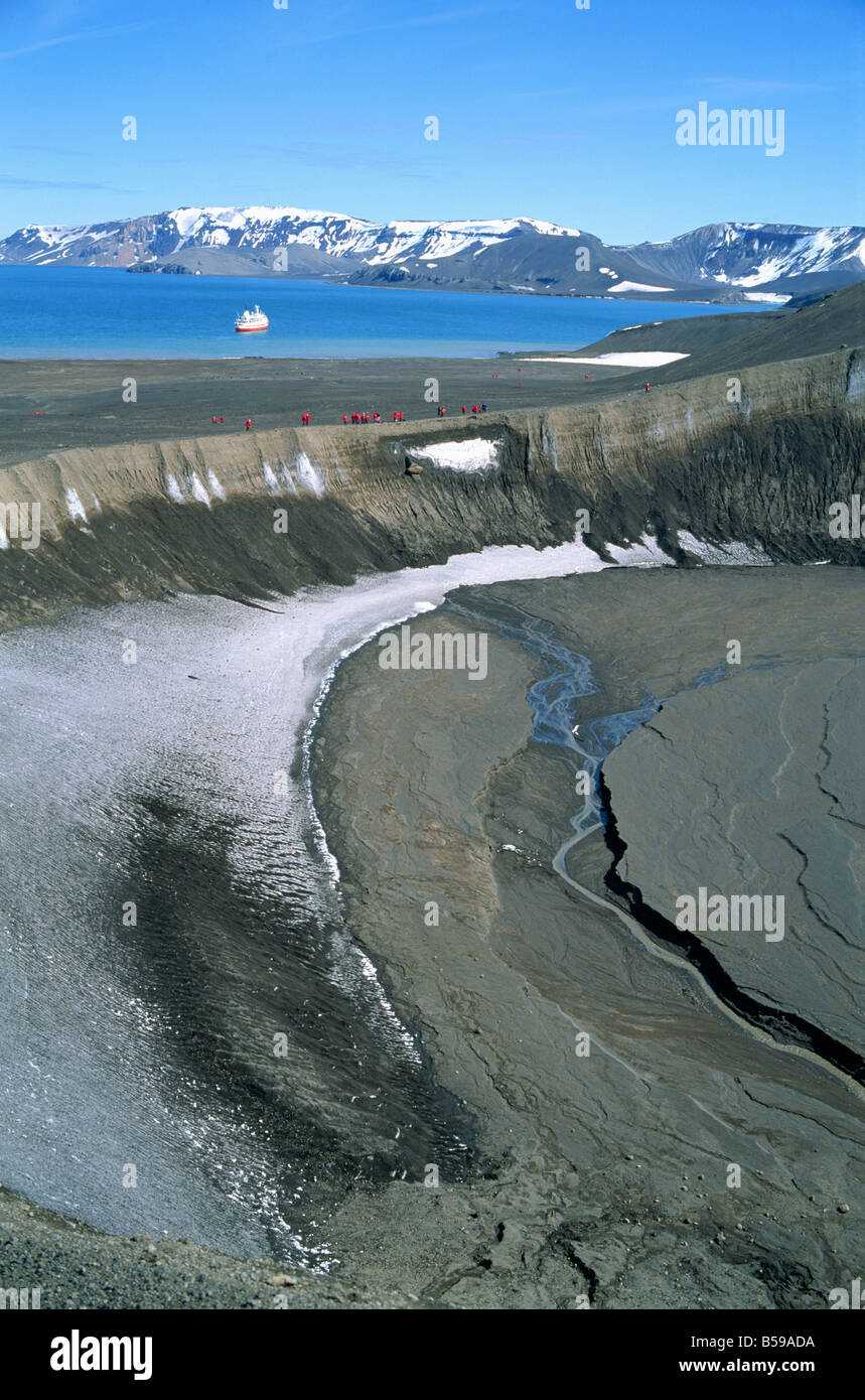 Volcano Rim Active Tourists on rim of volcano active in 1970 one of two in Antarctica with ...