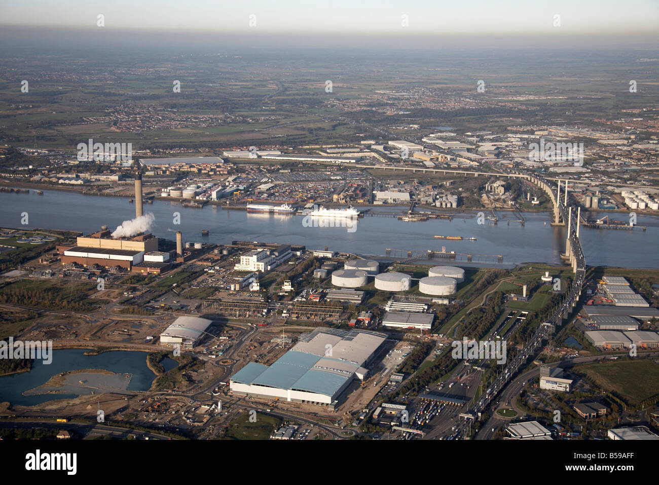 Aerial view north east of River Thames Littlebrook Business Centre