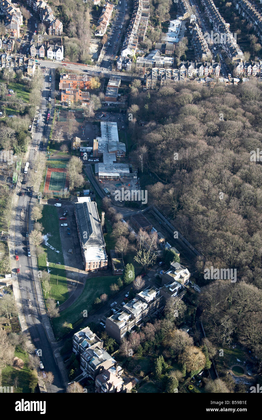 Aerial view east of St James s C E Primary School Woodside Avenue Muswell Hill Road suburban houses Highgate Wood London N10 N6 Stock Photo