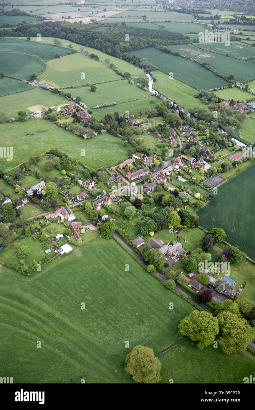 Aerial view south east of Ashow Village Rocky Lane country houses fields forestation tennis courts River Avon Warwickshire CV8 E Stock Photo