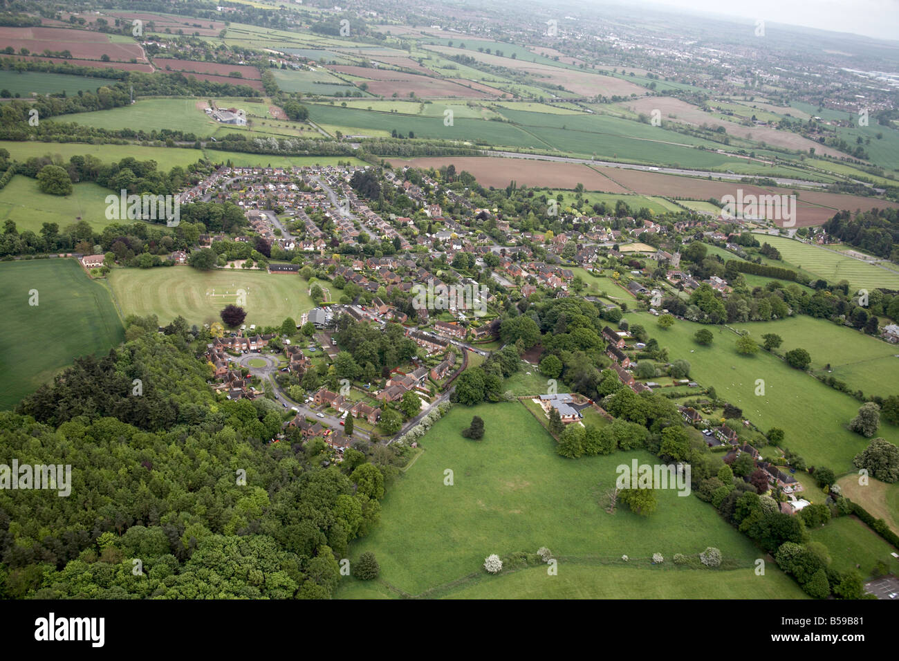 Aerial view south east of Hatton Park Village Woodcote Lane suburban