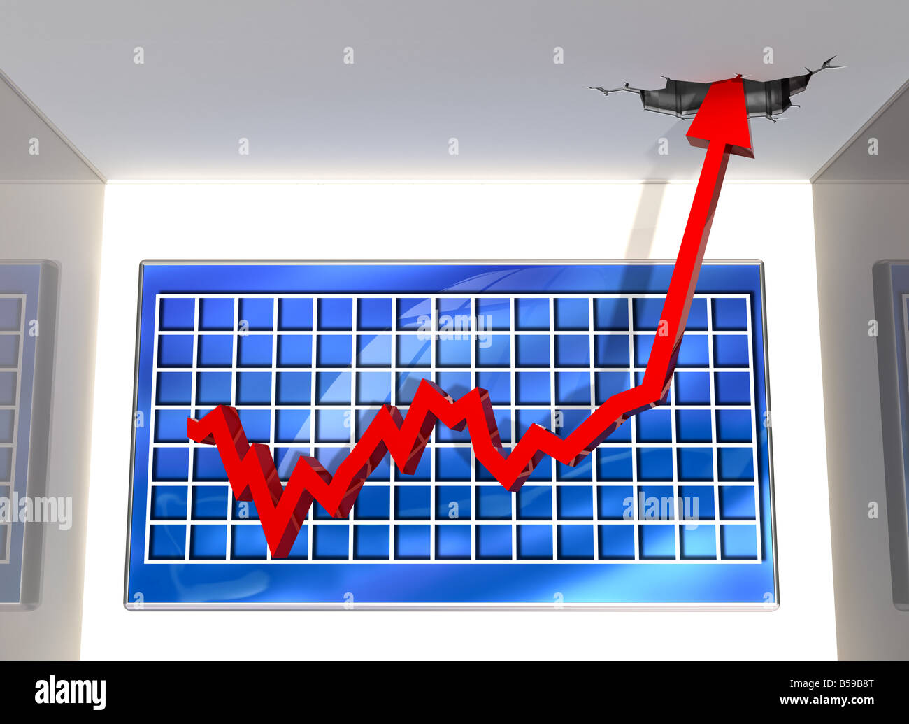 Illustration of a graph where the figures go through the roof Stock