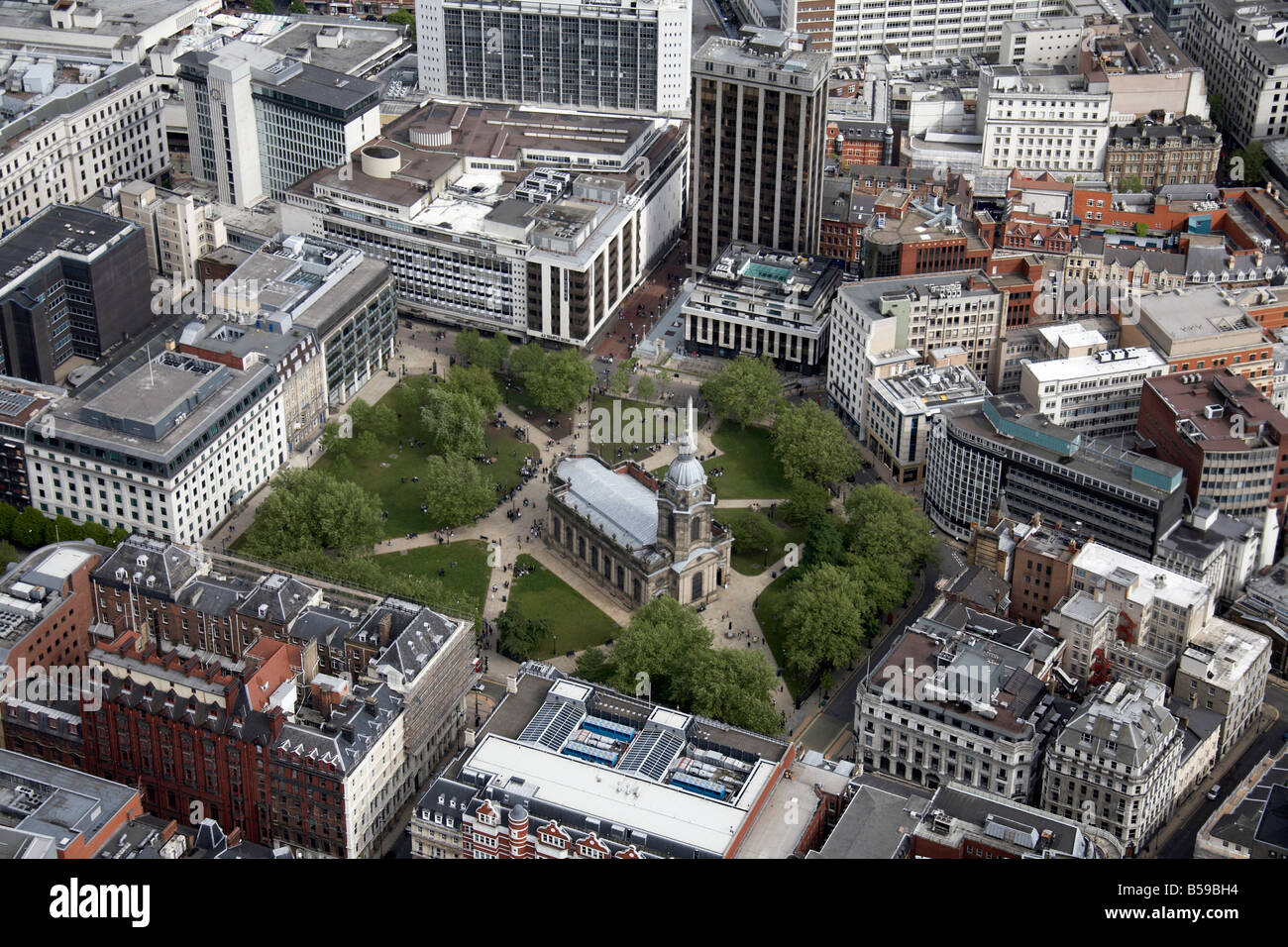 Aerial view south east of St Philips Cathedral Grand Hotel Great Western Arcade Colmore Row Temple Row Birmingham B3 England UK Stock Photo