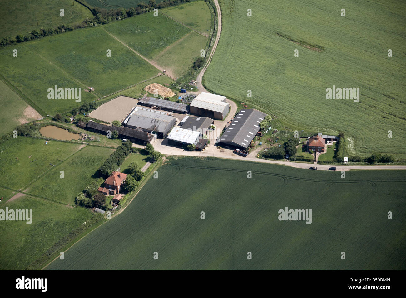 Aerial view south east of Coleman s Farm country fields Stapleford Tawney Essex England UK Stock